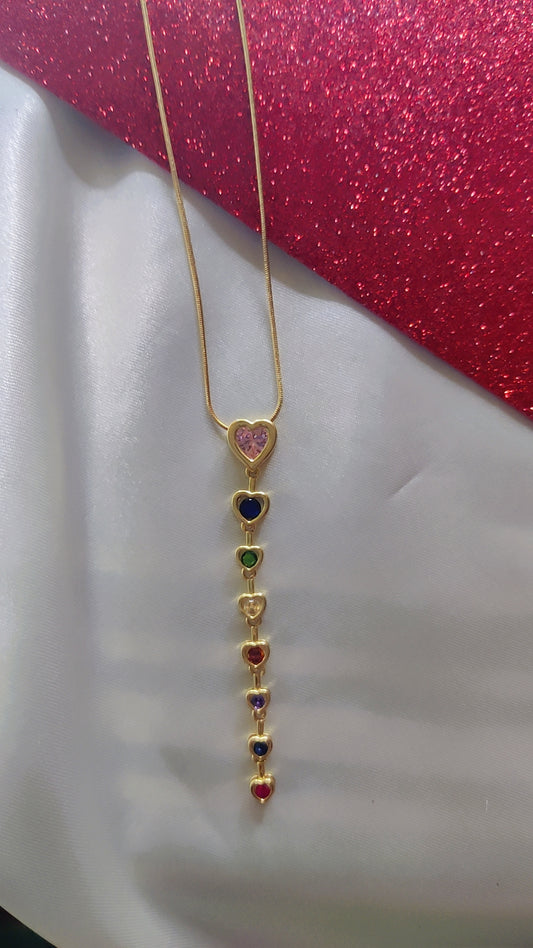 Drop Heart chain with multicolour stones/Anti TARNISH/sweat proof/waterproof