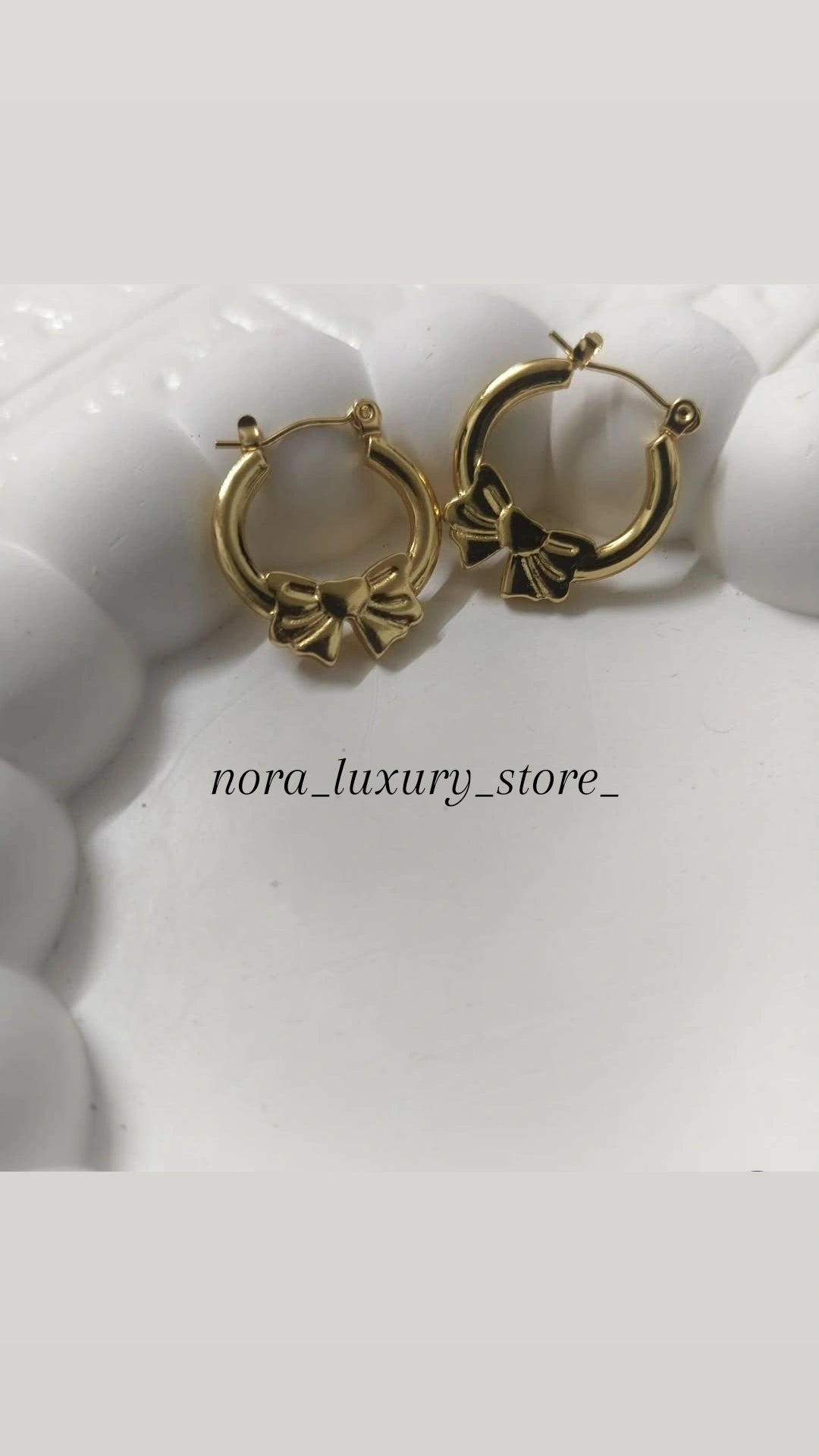 Golden bow hoops/18k gold plated/Anti tarnish
