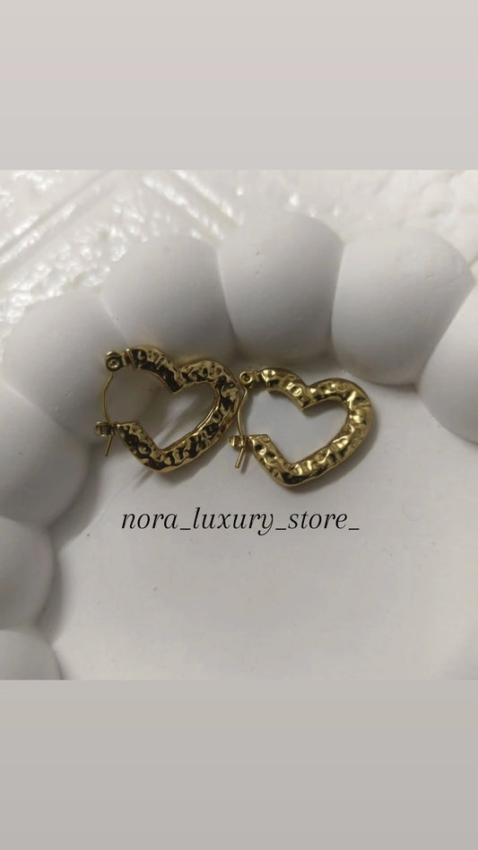 Rough heart Hoops/ 18k gold plated/ Anti tarnish
