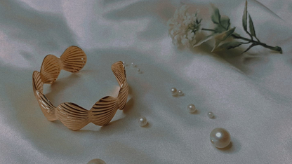 Elegant Gold shell-Finish Designer Hand Cuff Kada for Women