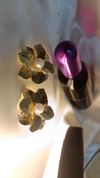 Golden Bloom Pearl Studs