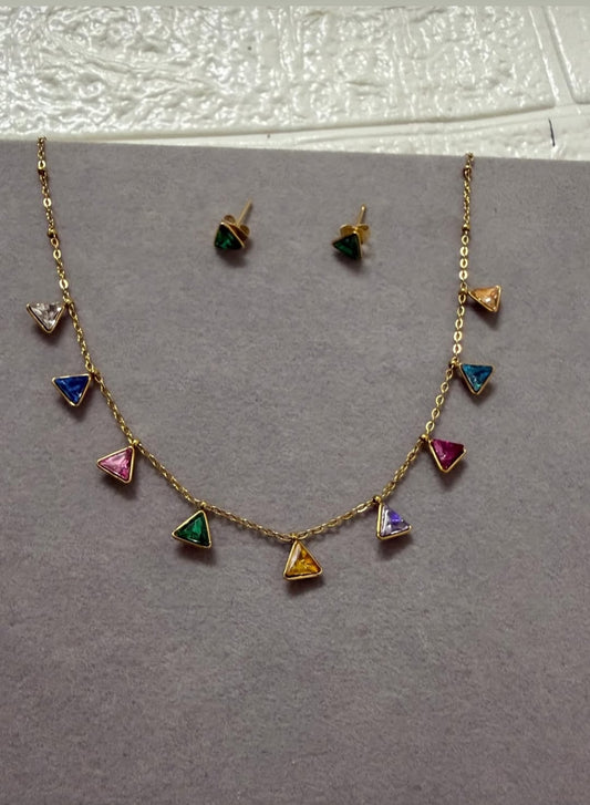 Multicolour Modern Geometric Crystal Set/18 carat gold plated/ Anti tarnish