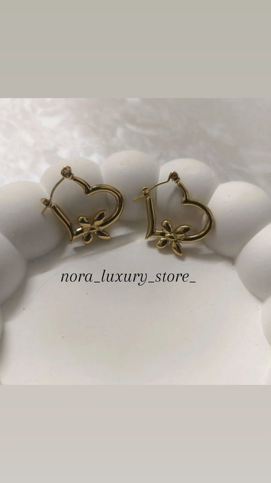 Flower Heart Hoops/18k gold plated/ Anti tarnish