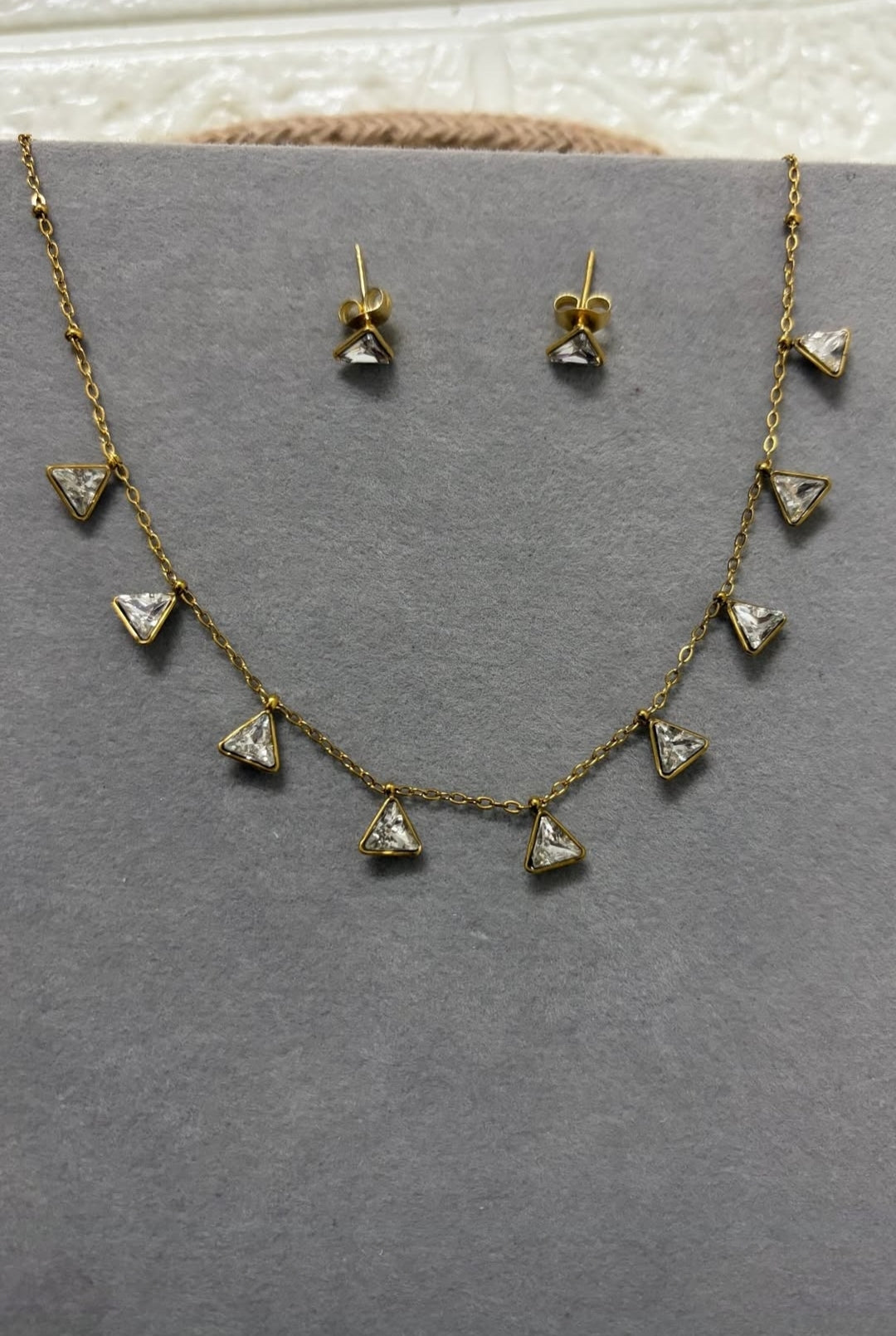 Emerald Drop Charm Necklace Set/18 carat gold plated/ Anti tarnish