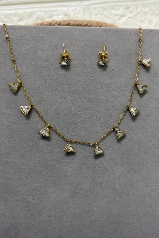 Emerald Drop Charm Necklace Set/18 carat gold plated/ Anti tarnish