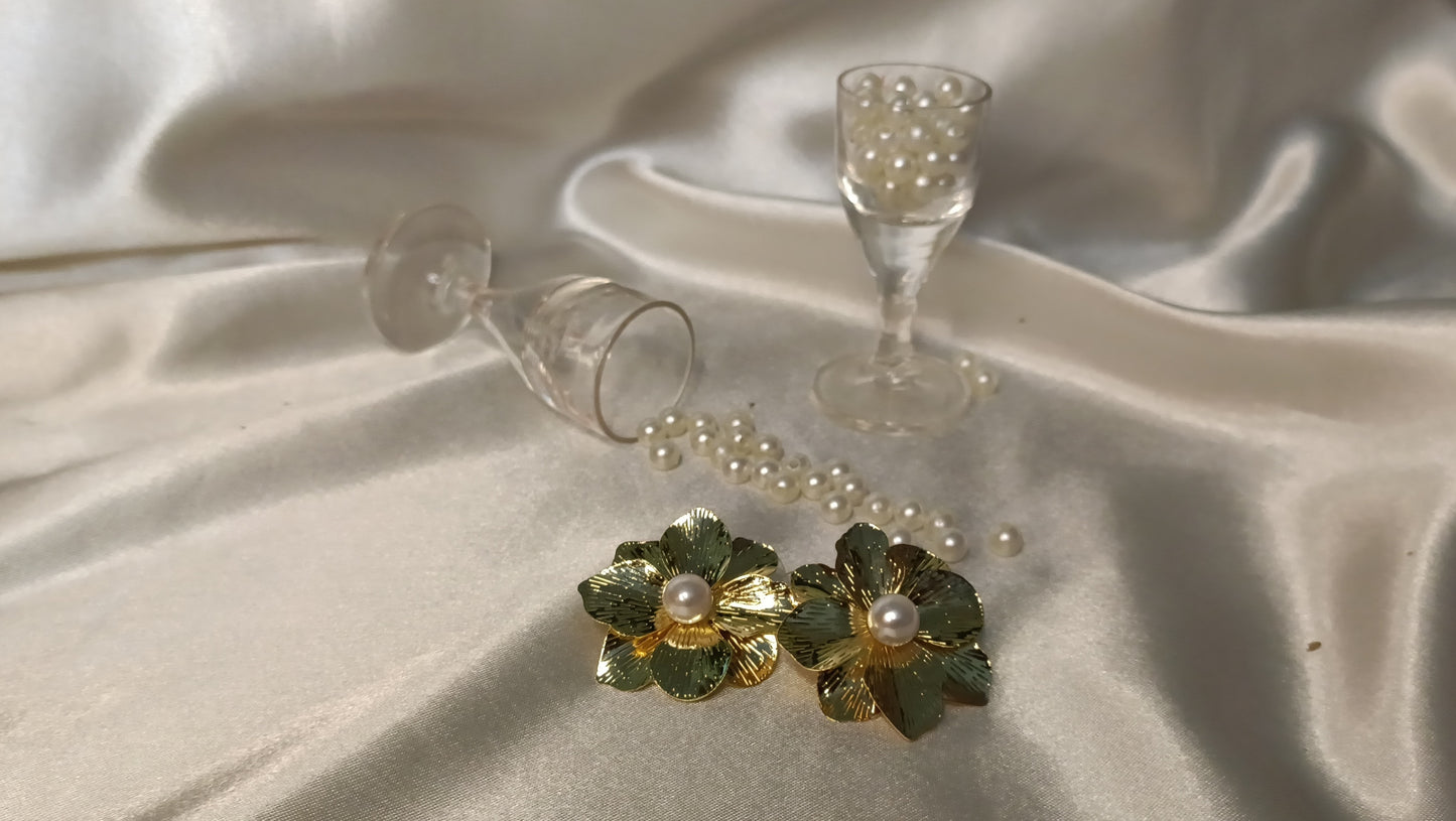 Golden Bloom Pearl Studs