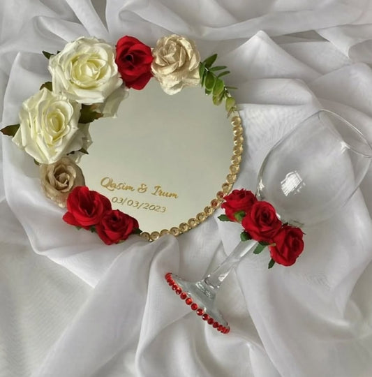 Personalized Nikah Mirror & Decorated Glass Gift Set