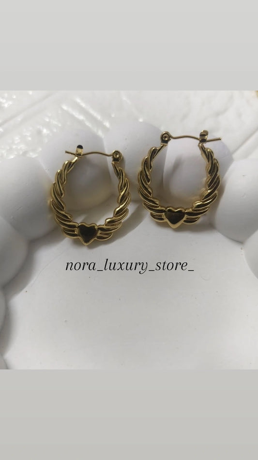 Heart wings hoops /18k gold plated/Anti tarnish