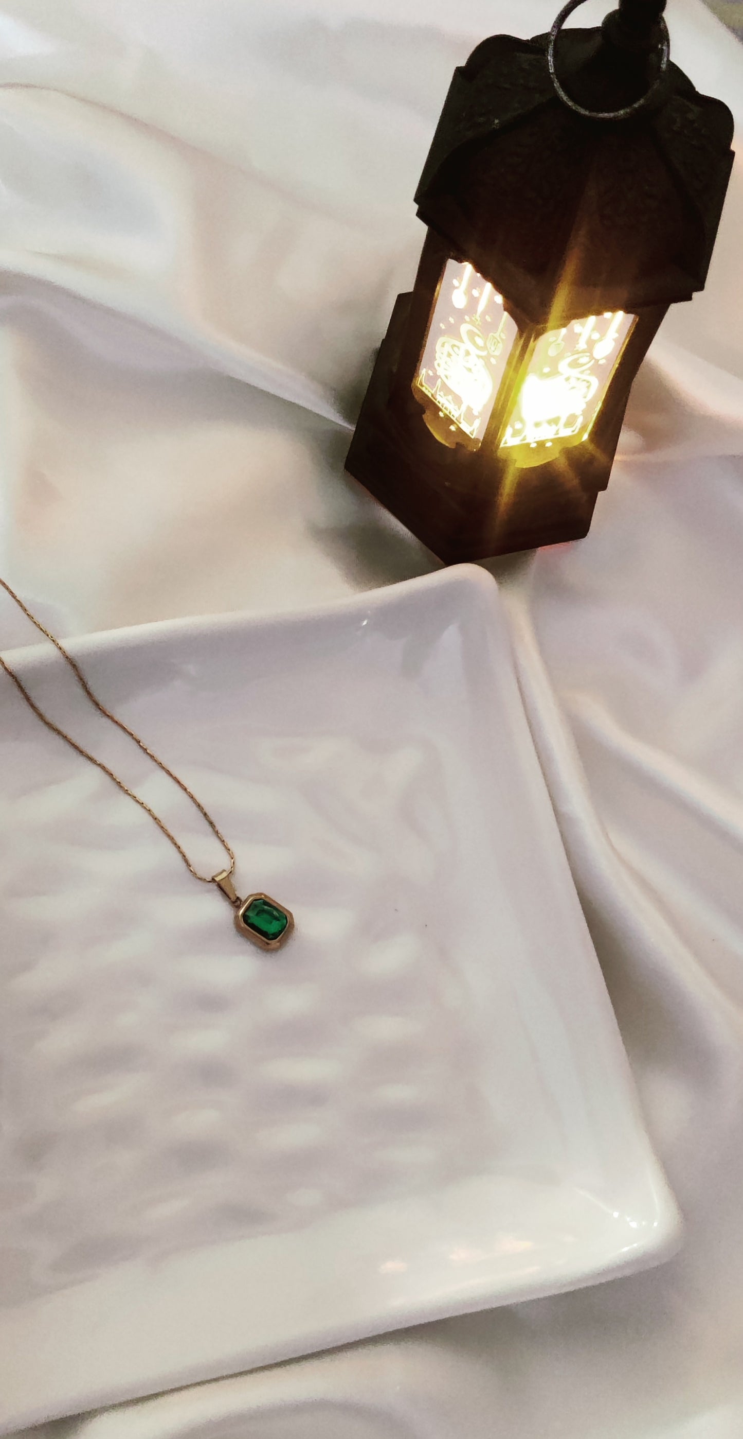 Emerald Green Stone Gold-Plated Pendant Chain | Minimal Luxury Jewellery