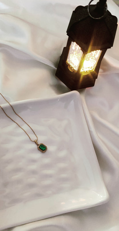 Emerald Green Stone Gold-Plated Pendant Chain | Minimal Luxury Jewellery