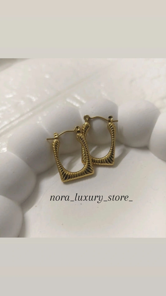 Rectangle unique Hoops/18k gold plated/Anti tarnish