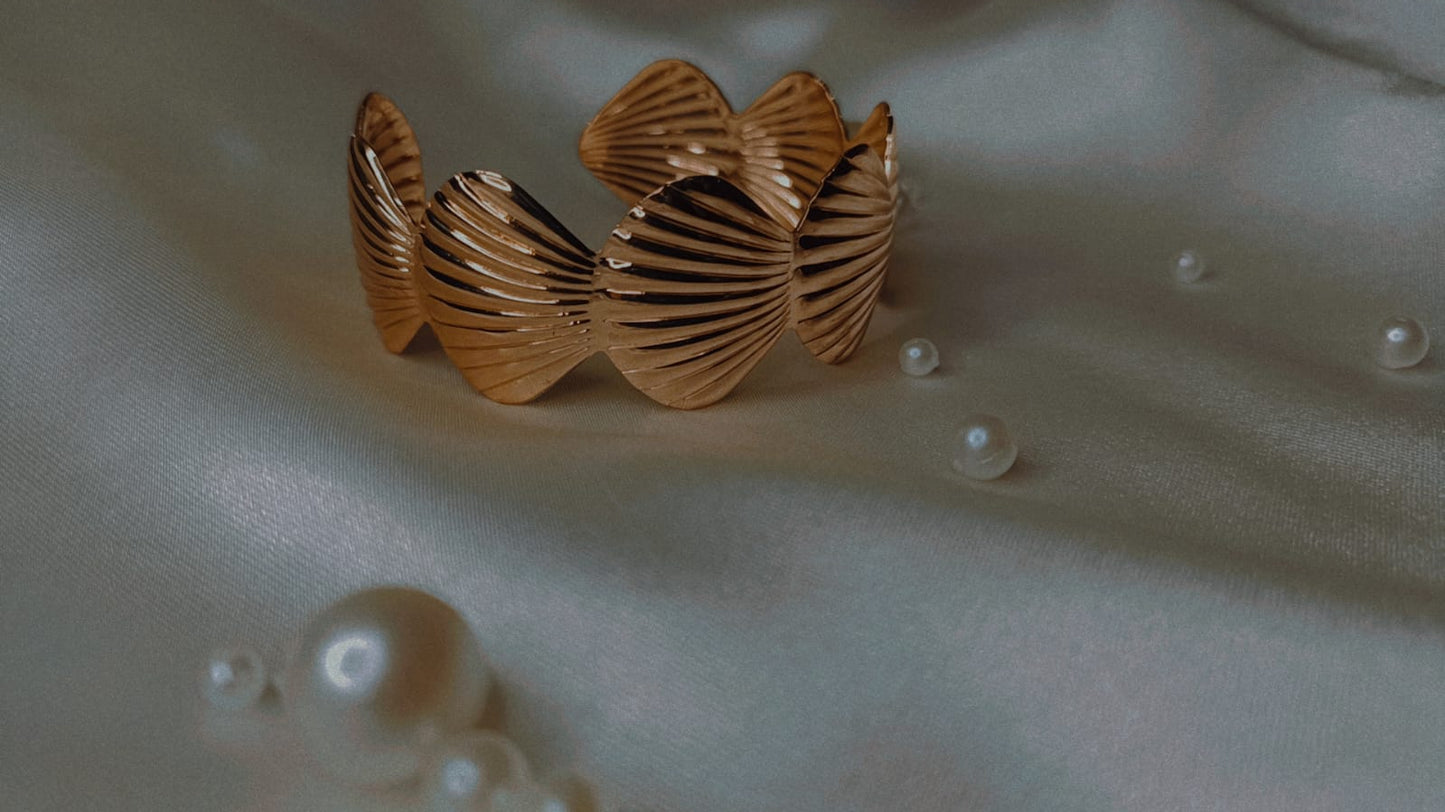 Elegant Gold shell-Finish Designer Hand Cuff Kada for Women