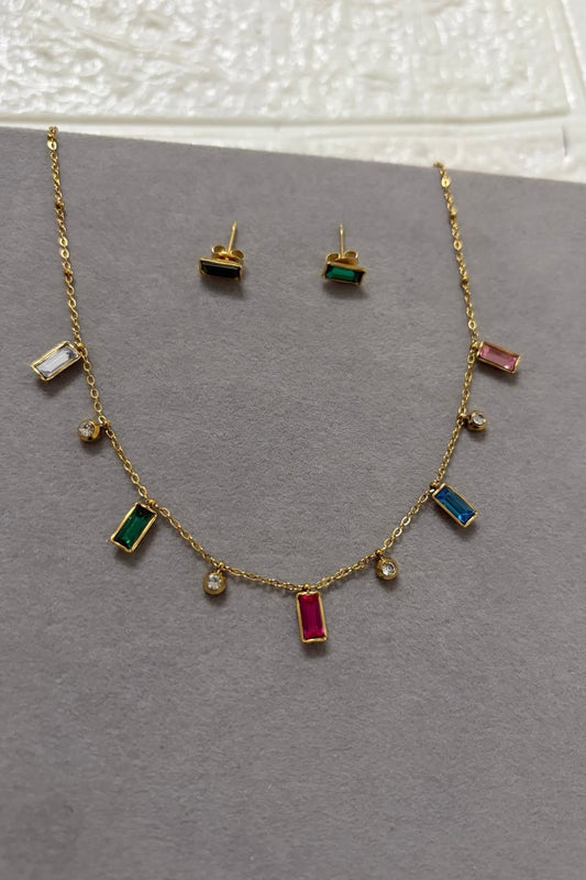 Vibrant Gem Bar Necklace Set/